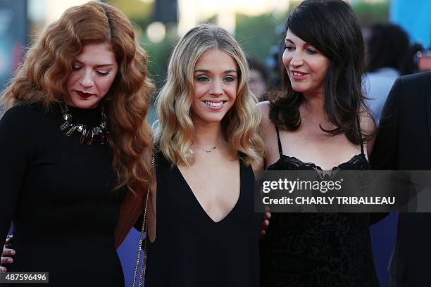 Canadian actress Rachelle Lefevre, French actress Alice Isaaz and French actress and film director Zabou Breitman pose on the red carpet before the...