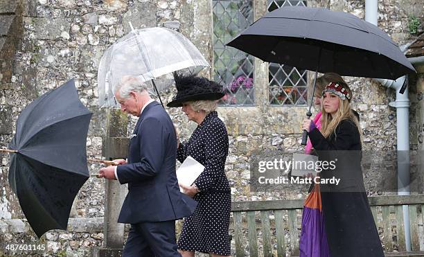 Prince Charles, Prince of Wales, Camilla, Duchess of Cornwall, Annabel Elliott and Mark Shand's daughter Ayesha Shand follow the coffin of Mark Shand...