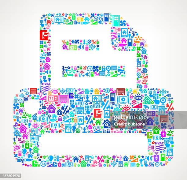 printer on home automation and security vector background - remote work security stock illustrations