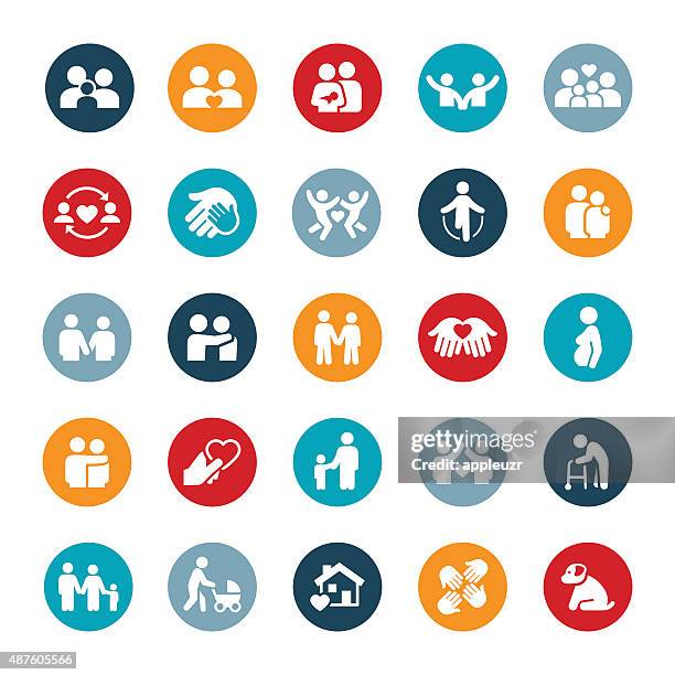 stockillustraties, clipart, cartoons en iconen met couples and family relations icons - grandparent