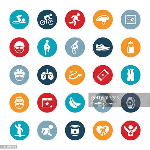 ilustraciones, imágenes clip art, dibujos animados e iconos de stock de iconos de triatlón - barra de cereal