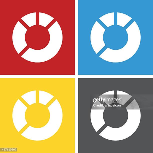donut chart icon on square buttons. - pie chart 4 parts stock illustrations