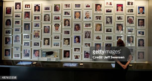 Visitor views a display at the visitor center at the Flight 93 National Memorial on September 10, 2015 in Shanksville, Pennsylvania. The newly opened...