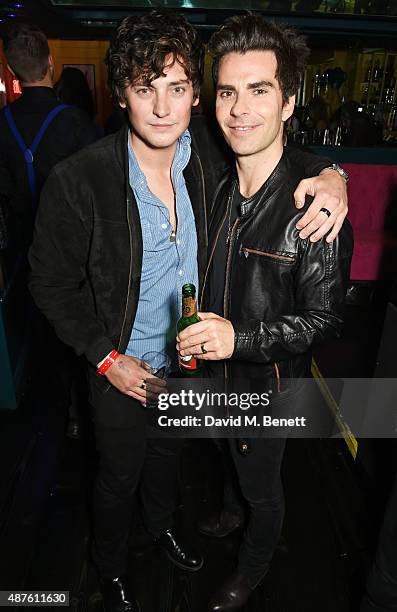 Aneurin Barnard and Kelly Jones attend the launch of Stereophonics' new album "Keep The Village Alive" at Drama Club on September 10, 2015 in London,...