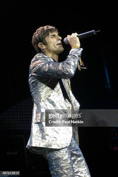 American musician Perry Farrell, vocalist for the band Jane's Addiction, performs onstage, Milwaukee, Wisconsin, July 11, 2003.