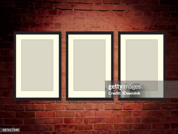 brick wall art gallery background with frames - comedian stock illustrations