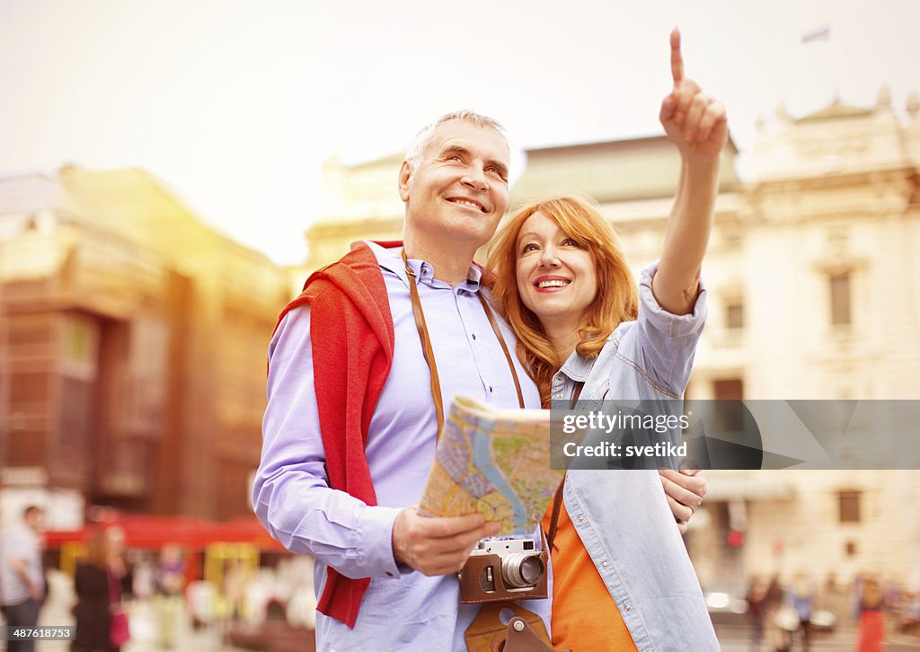 Mature couple traveling.