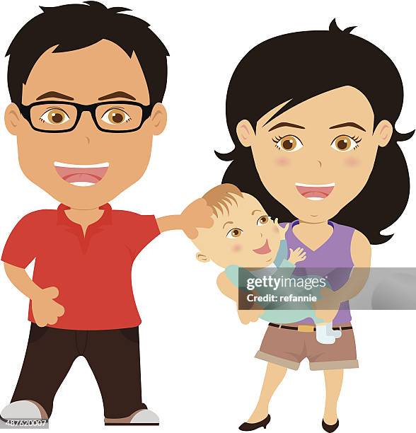 happy family - baby waving stock illustrations