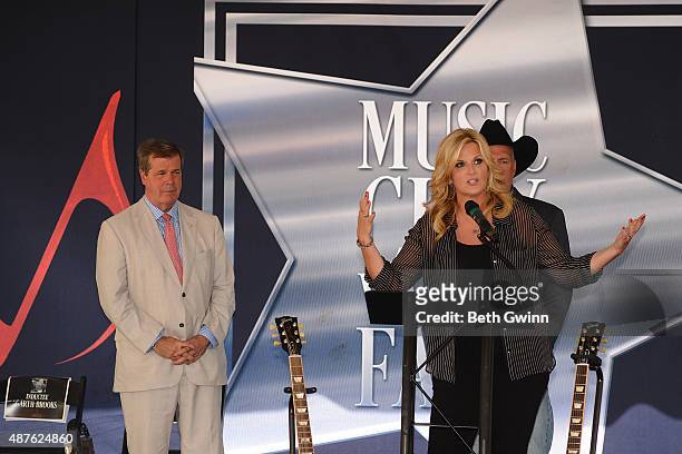 Karl Dean, Tricia Yearwood, and Garth Brooks is inducted into the Nashville Walk Of Fame at Nashville Music City Walk of Fame on September 10, 2015...