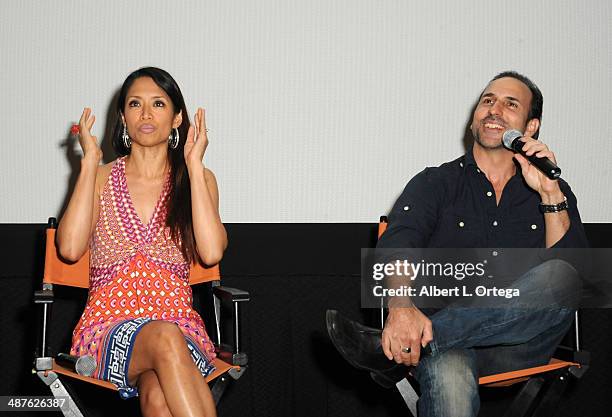 Actress/writer Chuti Tiu and director/actor Oscar Torre attend the Screening Of "Pretty Rosebud" held at Laemmle NoHo 7 on April 30, 2014 in North...