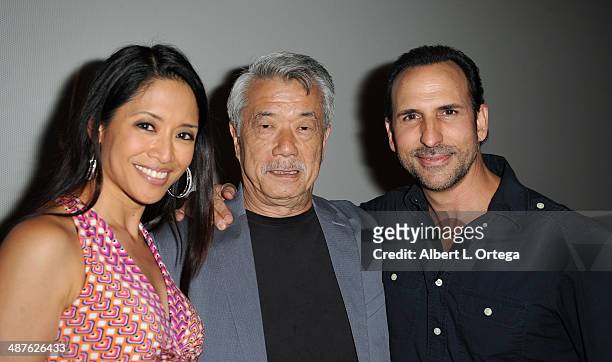 Actress/writer Chuti Tiu, actor Dana Lee and director/actor Oscar Torre attend the Screening Of "Pretty Rosebud" held at Laemmle NoHo 7 on April 30,...