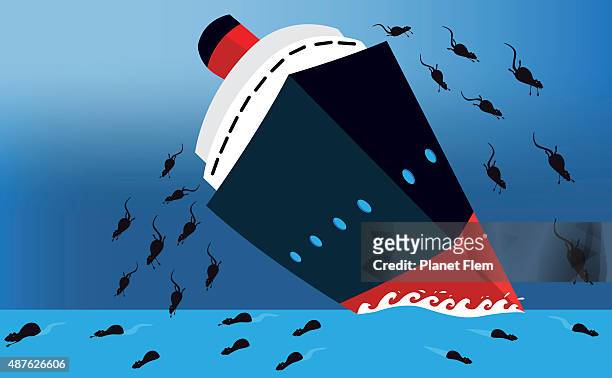 ilustrações, clipart, desenhos animados e ícones de ratos sair de um navio prestes a naufragar como continuou - afundando