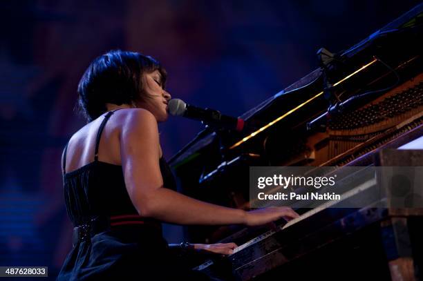 American musician Norah Jones performs onstage during the Farm Aid 25th Anniversary Concert at Miller Park, Milwaukee, Wisconsin, October 2, 2010.