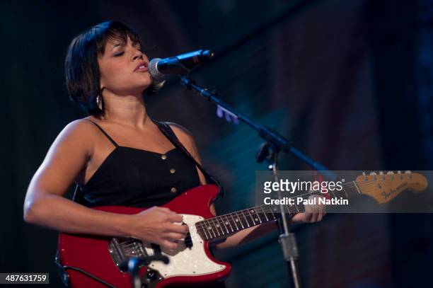 American musician Norah Jones performs onstage during the Farm Aid 25th Anniversary Concert at Miller Park, Milwaukee, Wisconsin, October 2, 2010.