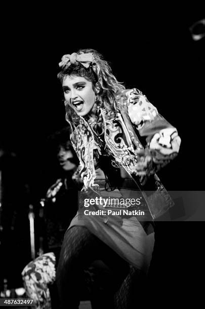 American musician Madonna performs onstage at the University of Illinois Pavilion, Chicago, Illinois, May 18, 1985.