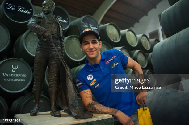 Luis Salom of Spain and Pons HP40 poses during the pre-event "MotoGP riders visit Bodegas Jos Estevez in Jerez" during the MotoGp of Spain -...