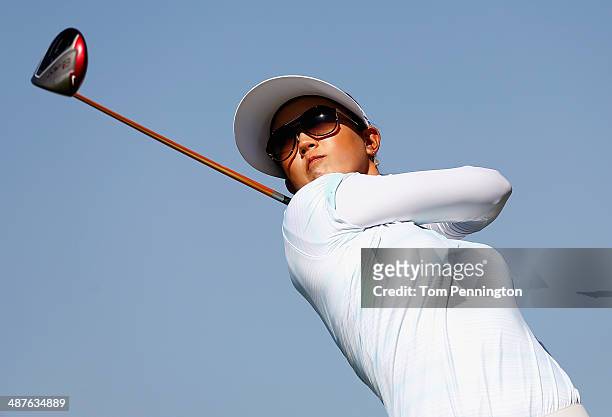 Michelle Wie hits a tee shot during Round One of the North Texas LPGA Shootout Presented by JTBC at the Las Colinas Country Club on May 1, 2014 in...
