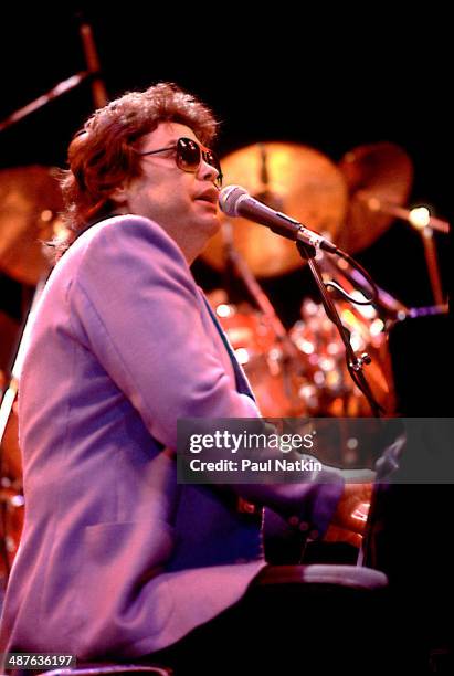 American musician Ronnie Milsap plays piano during a performance, Birmingham, Alabama, May 7, 1985.