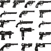 Set of vector guns, handguns and pistols