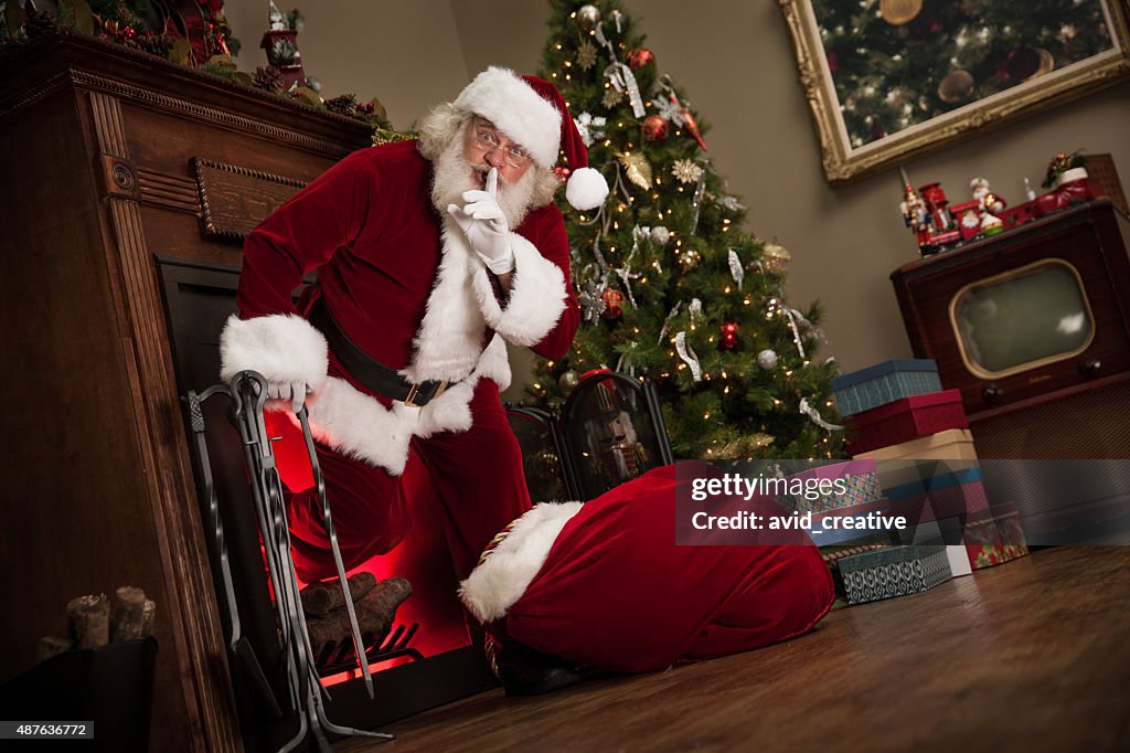 Shh Real Santa Climbing Out of The Fireplace