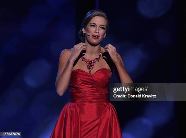 Miss Kansas, Georgia Betty Cantrell performs at the Thursday Night Preliminaries - 2016 Miss America Competition at Atlantic City Boardwalk Hall on...