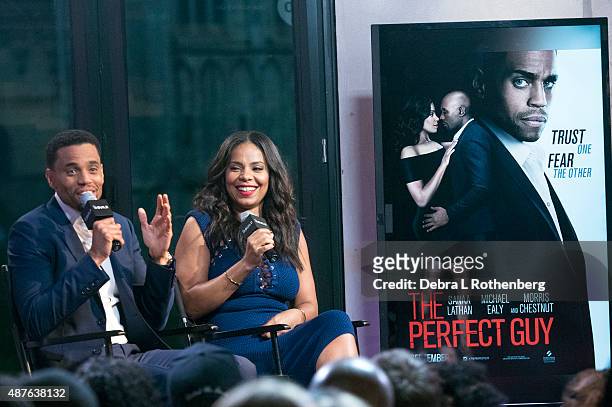 Actors Michael Ealy and Sanaa Lathan attend the AOL BUILD Speaker Series: "The Perfect Guy" at AOL Studios In New York on September 10, 2015 in New...