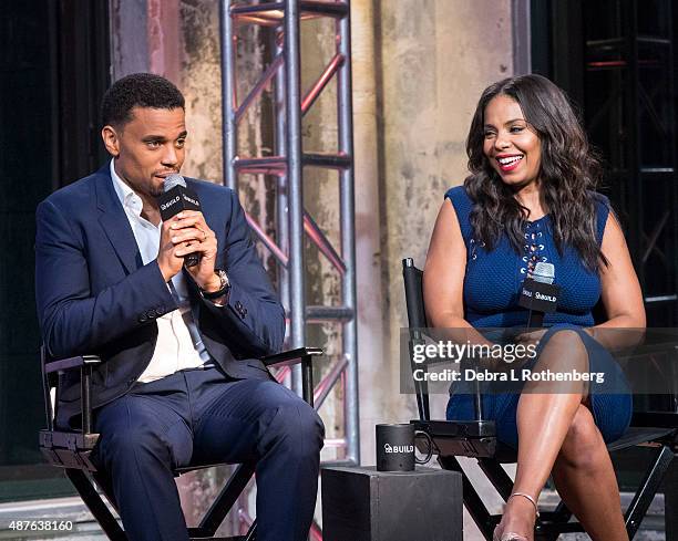 Actors Michael Ealy and Sanaa Lathan attend the AOL BUILD Speaker Series: "The Perfect Guy" at AOL Studios In New York on September 10, 2015 in New...