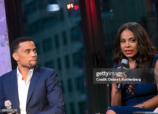 Actors Michael Ealy and Sanaa Lathan attend the AOL BUILD Speaker Series: "The Perfect Guy" at AOL Studios In New York on September 10, 2015 in New...
