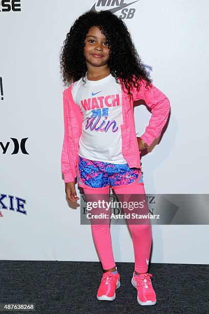 Haileigh Vasquez poses backstage at the Kids Rock! fashion show during Spring 2016 New York Fashion Week: The Shows at The Dock, Skylight at Moynihan...