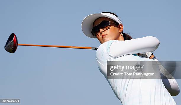 Michelle Wie hits a tee shot during Round One of the North Texas LPGA Shootout Presented by JTBC at the Las Colinas Country Club on May 1, 2014 in...