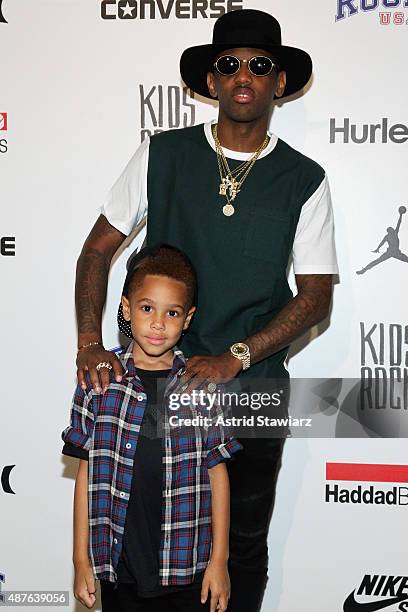 Johan Jackson and Fabolous pose backstage at the Kids Rock! fashion show during Spring 2016 New York Fashion Week: The Shows at The Dock, Skylight at...