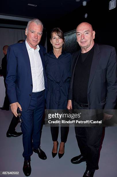 Patrick Seguin, his wife Laurence Seguin and Jean Nouvel attend the Auction Dinner to Benefit 'Institiut Imagine' on September 10, 2015 in Paris,...