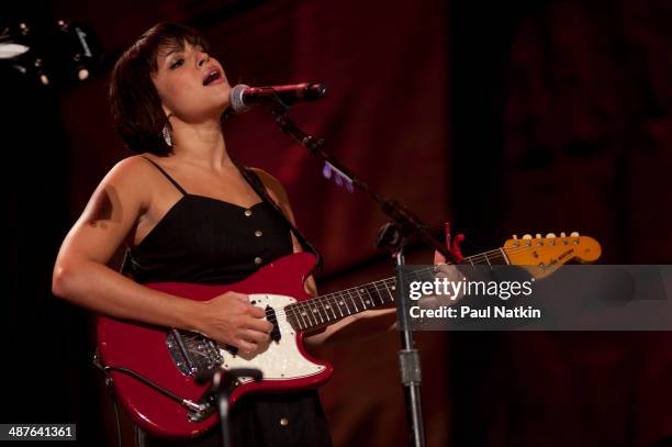 American musician Norah Jones performs onstage during the Farm Aid 25th Anniversary Concert at Miller Park, Milwaukee, Wisconsin, October 2, 2010.