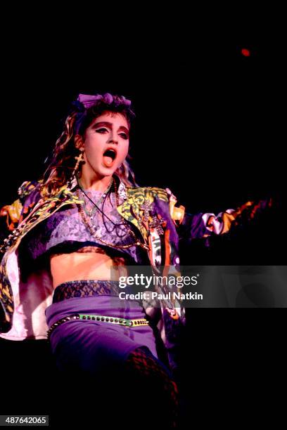 American musician Madonna performs onstage at the University of Illinois Pavilion, Chicago, Illinois, May 18, 1985.