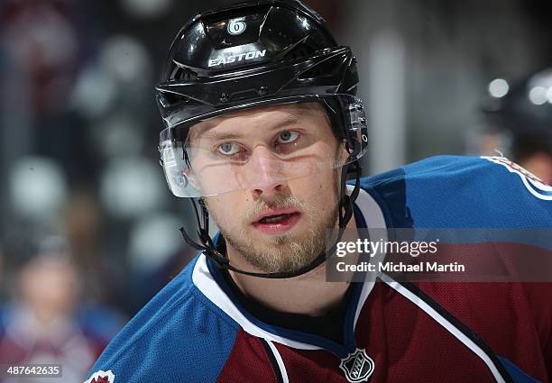 Erik Johnson the Colorado Avalanche prior to the game against the Minnesota Wild in Game Seven of the First Round of the 2014 Stanley Cup Playoffs at...