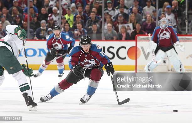 Nathan MacKinnon of the Colorado Avalanche skates against the Minnesota Wild in Game Seven of the First Round of the 2014 Stanley Cup Playoffs at the...