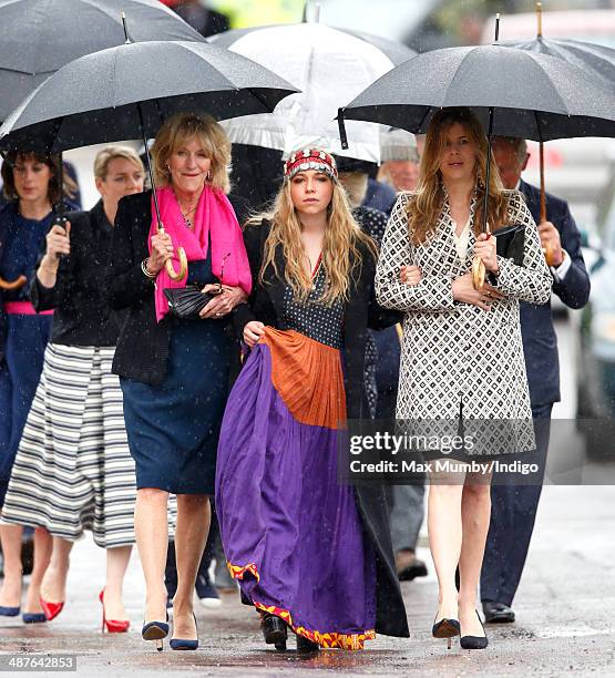 Annabel Elliot , Ayesha Shand and Katie Elliot attend the funeral of Mark Shand at Holy Trinity Church, Stourpaine on May 1, 2014 near Blandford...