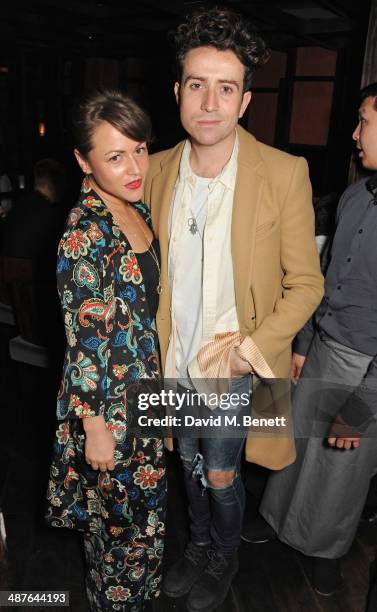 Jaime Winstone and Nick Grimshaw attend Fran Cutler's birthday dinner at Bo Lang on May 1, 2014 in London, England.