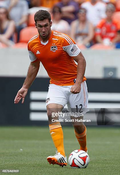 Will Bruin of the Houston Dynamo in action against the Portland Timbers during the second half of their game at BBVA Compass Stadium on April 27,...