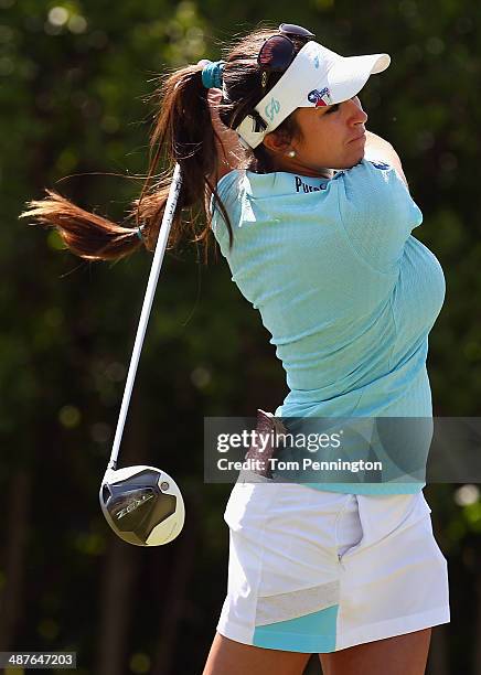 Gerina Piller hits a tee shot during Round One of the North Texas LPGA Shootout Presented by JTBC at the Las Colinas Country Club on May 1, 2014 in...