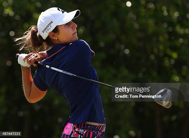 Jennifer Johnson hits a tee shot during Round One of the North Texas LPGA Shootout Presented by JTBC at the Las Colinas Country Club on May 1, 2014...