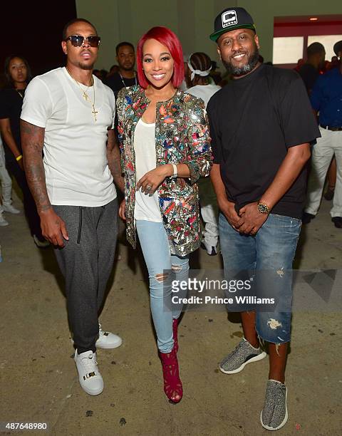 Shannon Brown, Monica and Alex Gidewon attend the Ludacris Official Birthday Celebration Hosted By the Cast of "POWER" at The Compound on September...