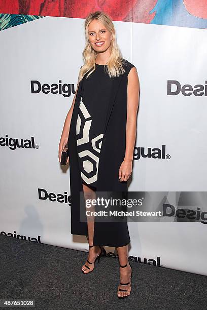 Model Karolina Kurkova attends the Desigual fashion show during Spring 2016 New York Fashion Week at The Arc, Skylight at Moynihan Station on...