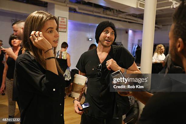 Alyssa Arce and Gregory Siff backstage at Pyer Moss fashion show during Spring 2016 New York Fashion Week on September 10, 2015 in New York City.