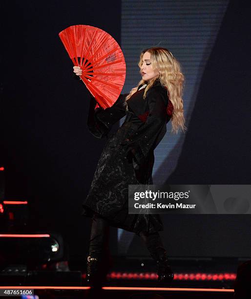 Madonna performs onstage during her "Rebel Heart" tour opener at Bell Centre on September 10, 2015 in Montreal, Canada.