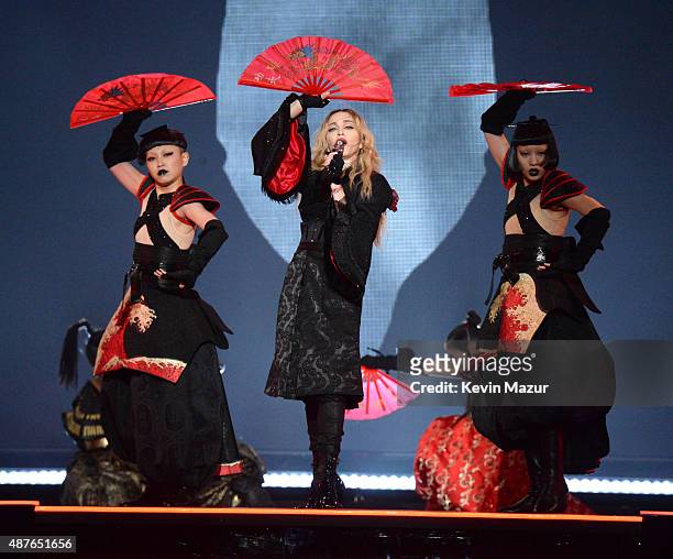 Madonna performs onstage during her "Rebel Heart" tour opener at Bell Centre on September 10, 2015 in Montreal, Canada.