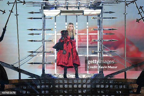 Madonna performs onstage during her "Rebel Heart" tour opener at Bell Centre on September 10, 2015 in Montreal, Canada.