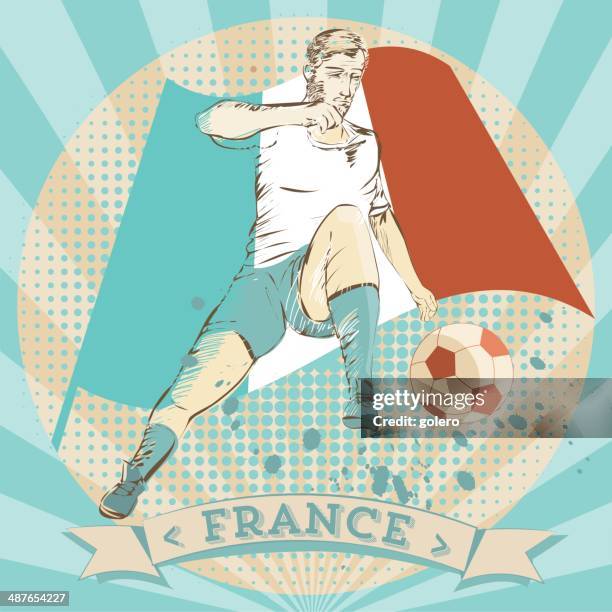scribble of a french soccer player - kicking-soccer-ball-clip-art stock illustrations