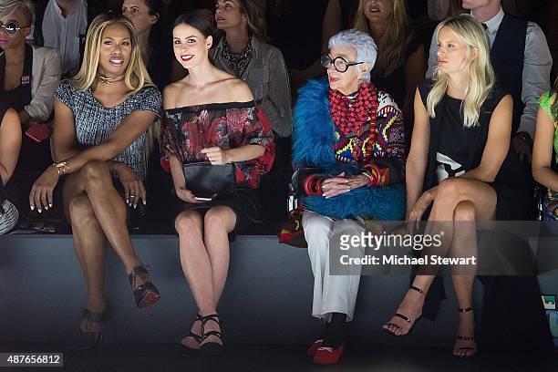 Laverne Cox, a guest, Iris Apfel and Karolina Kurkova attend the Desigual fashion show during Spring 2016 New York Fashion Week at The Arc, Skylight...