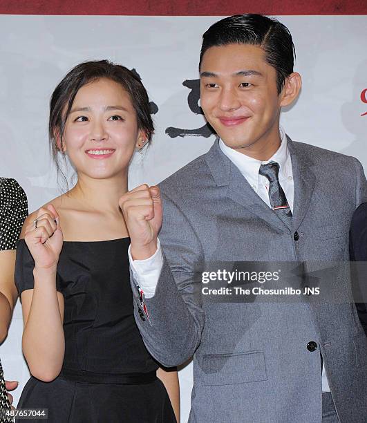 Moon Geun-Young and Yoo Ah-In attend the movie 'The Throne' press premiere at Megabox on September 3, 2015 in Seoul, South Korea.
